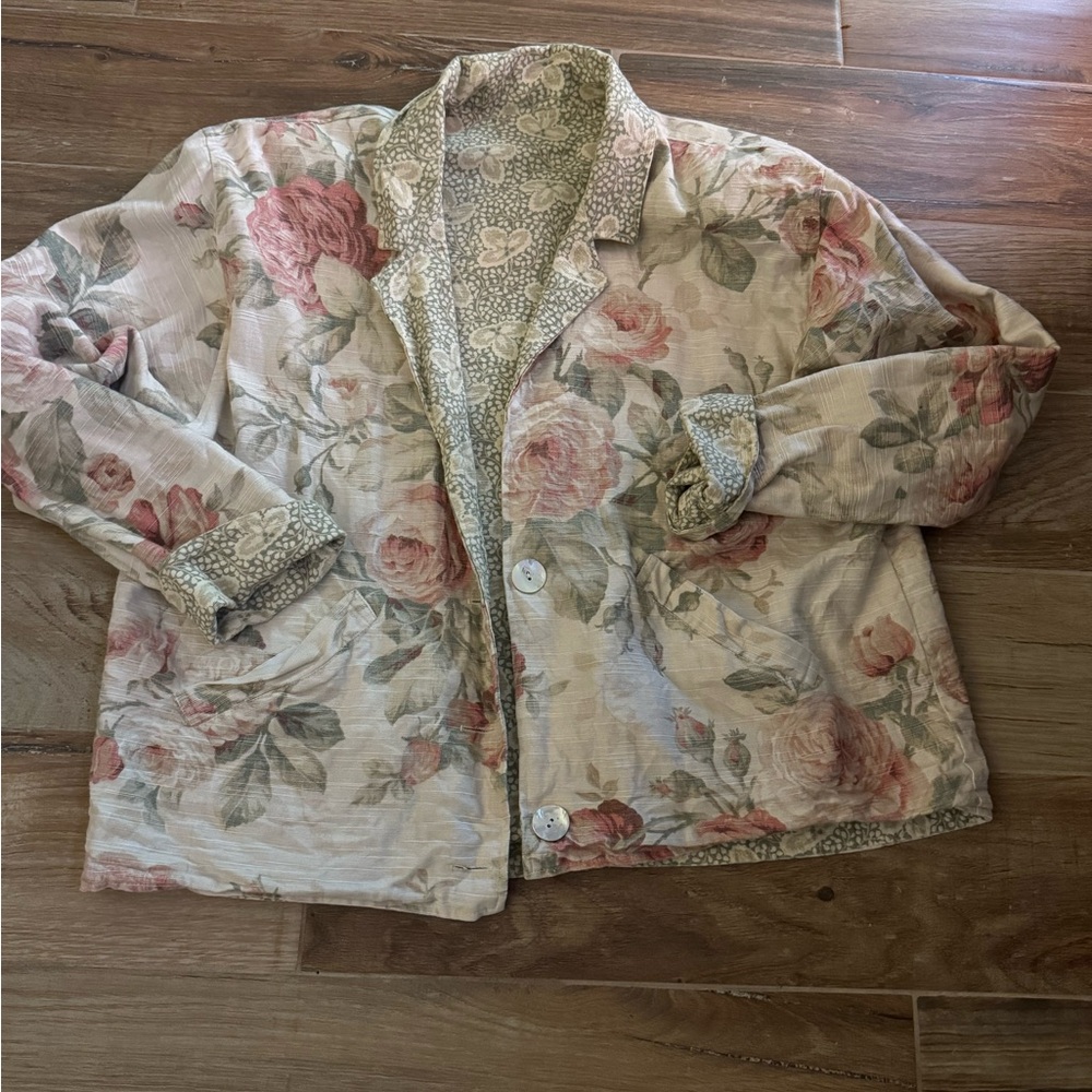 Vintage Floral Jacket with Pink and Green Accents Reversible